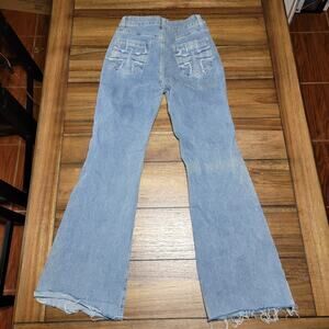 Romwe Flare Denim Jeans w/ Cross Pockets & Raw Hem - Size Small 4